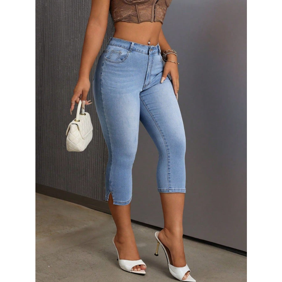 Side Slit Skinny Jeans with Pockets Apparel and Accessories