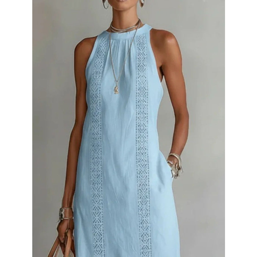 Side Slit Sleeveless Hollow-Out Trimmed Midi Dress Apparel and Accessories