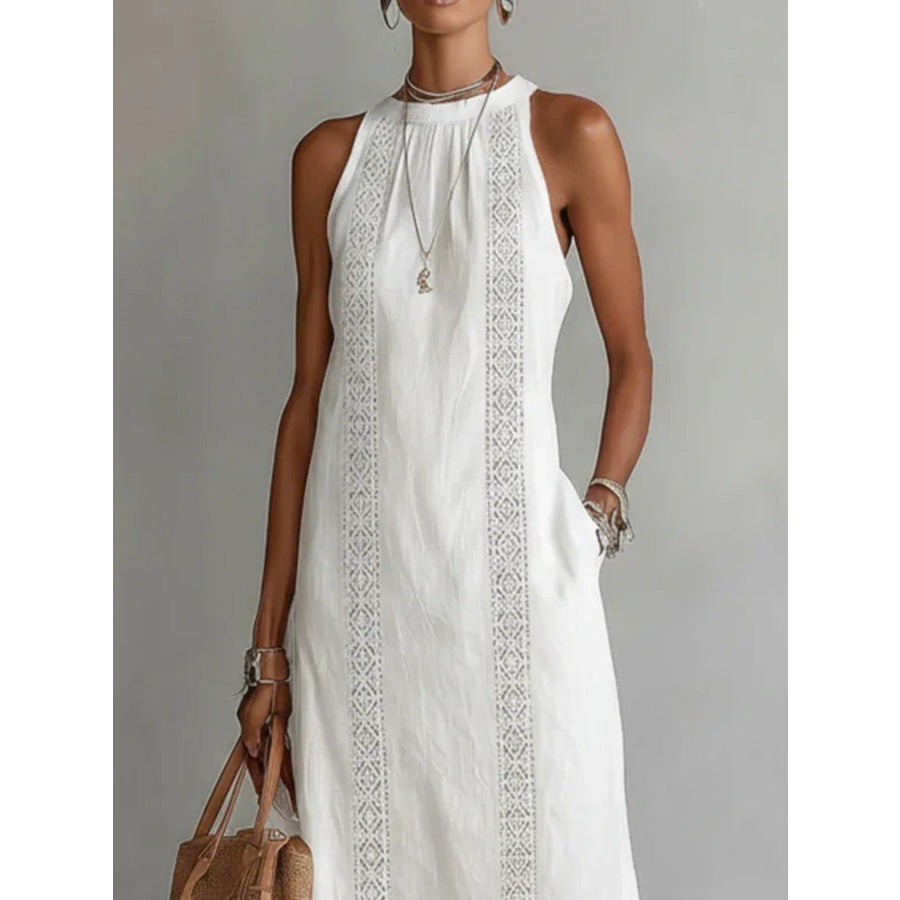 Side Slit Sleeveless Hollow-Out Trimmed Midi Dress Apparel and Accessories