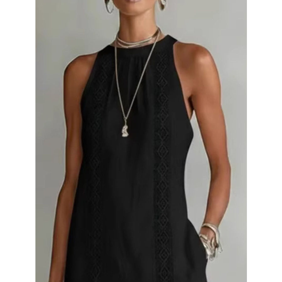 Side Slit Sleeveless Hollow-Out Trimmed Midi Dress Apparel and Accessories