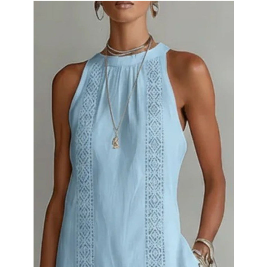 Side Slit Sleeveless Hollow-Out Trimmed Midi Dress Apparel and Accessories