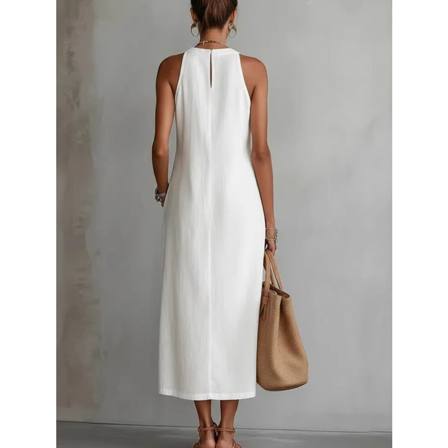 Side Slit Sleeveless Hollow-Out Trimmed Midi Dress Apparel and Accessories