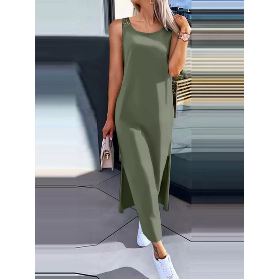 Side Slit Sleeveless Maxi Dress Army Green / S Apparel and Accessories