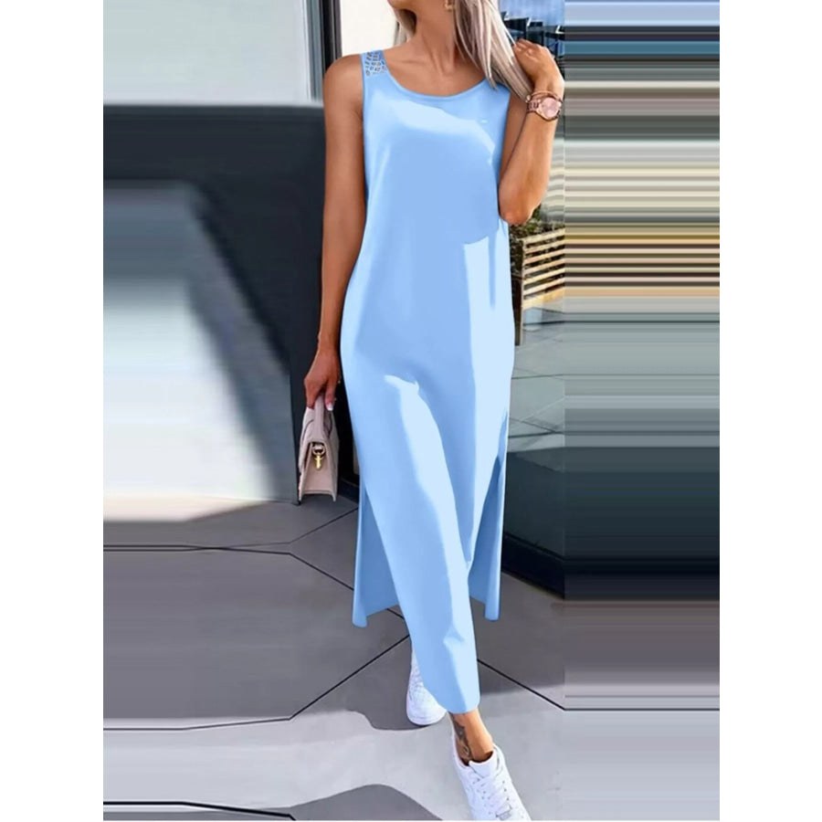 Side Slit Sleeveless Maxi Dress Light Blue / S Apparel and Accessories