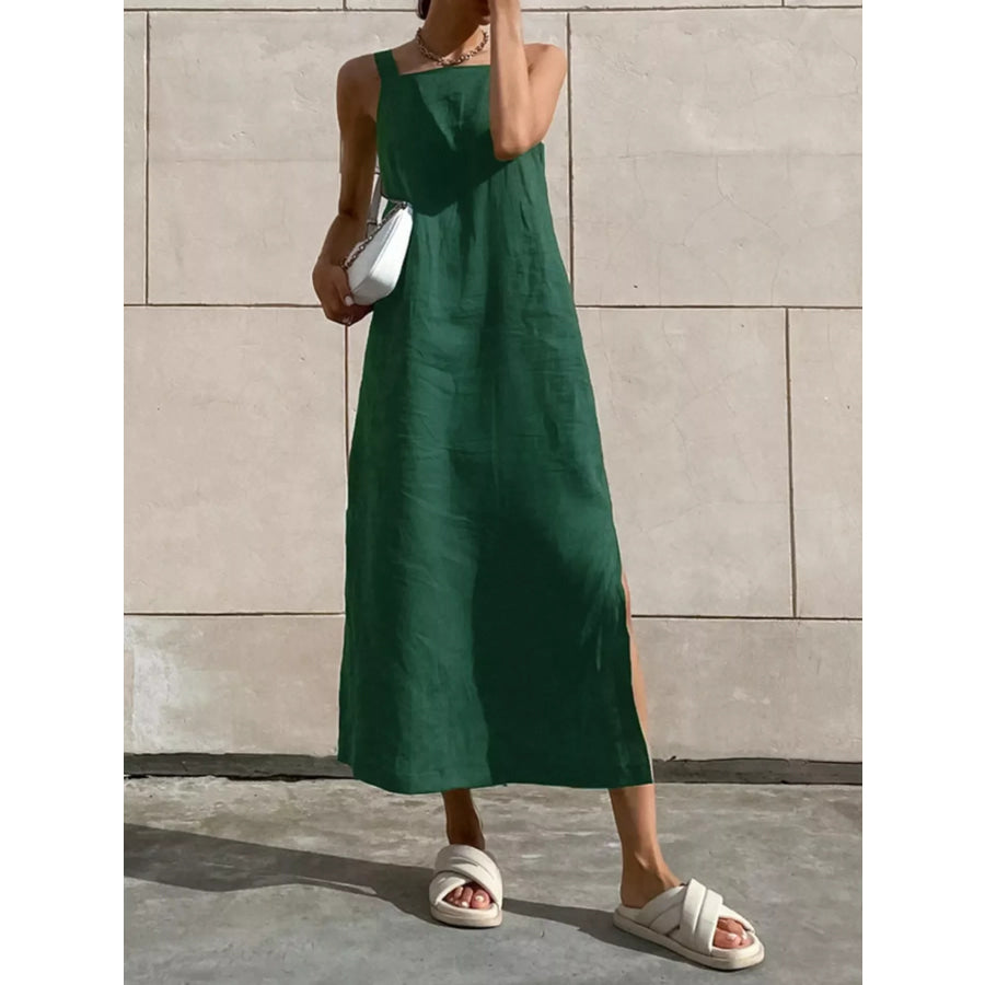 Side Slit Sleeveless Midi Dress Green / S Apparel and Accessories