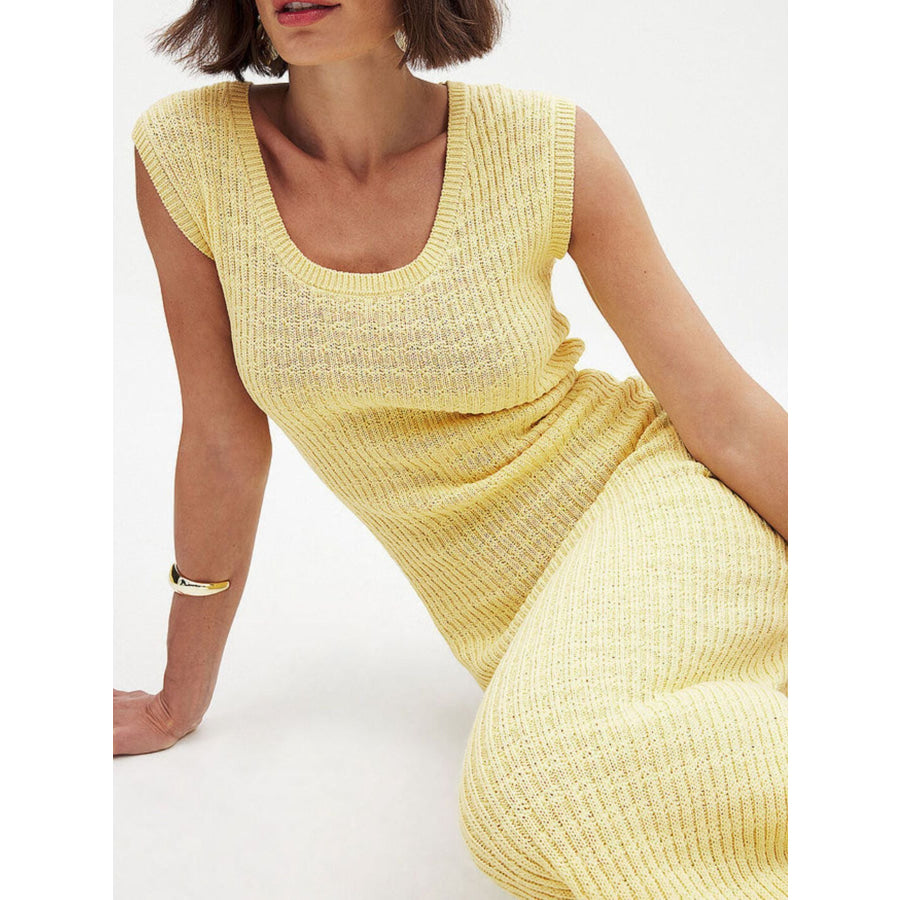Side Slit Sleeveless Midi Knit Dress Apparel and Accessories