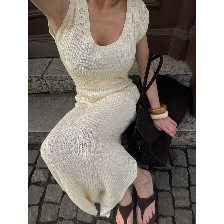 Side Slit Sleeveless Midi Knit Dress Apparel and Accessories