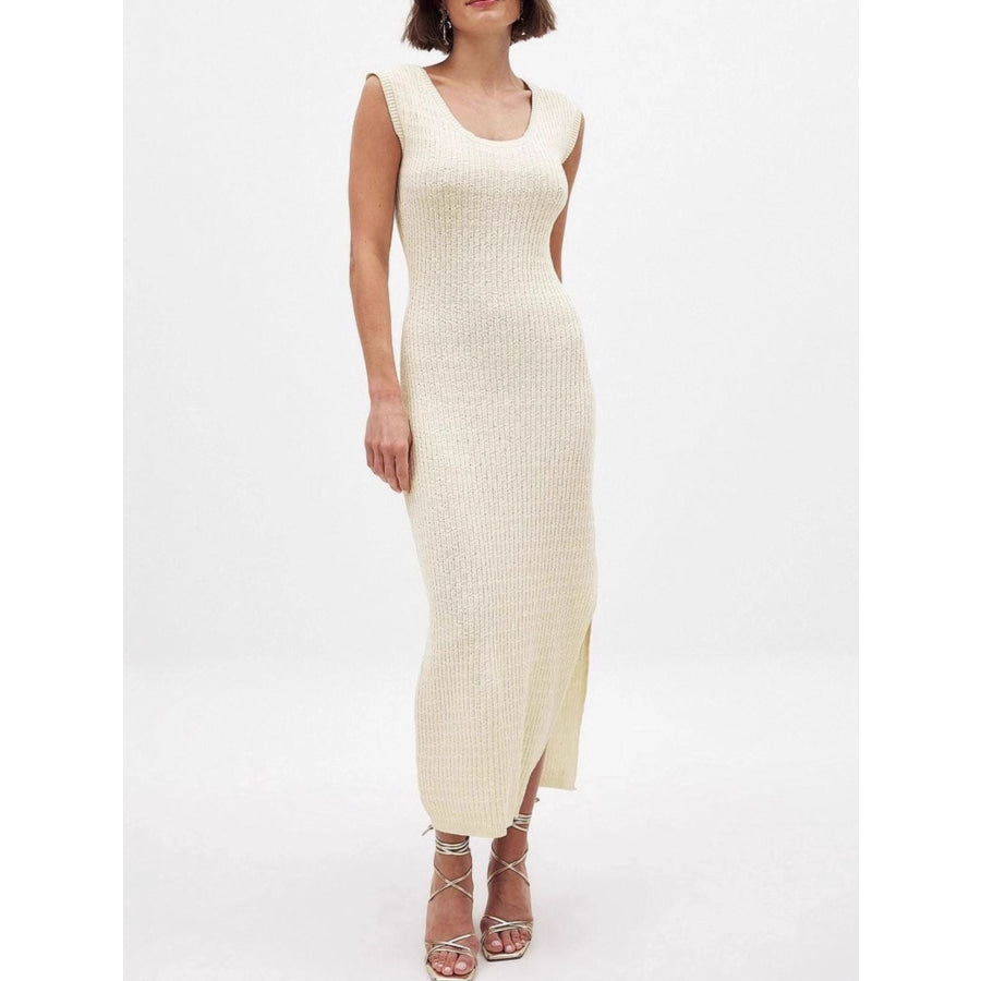 Side Slit Sleeveless Midi Knit Dress Apricot / S Apparel and Accessories
