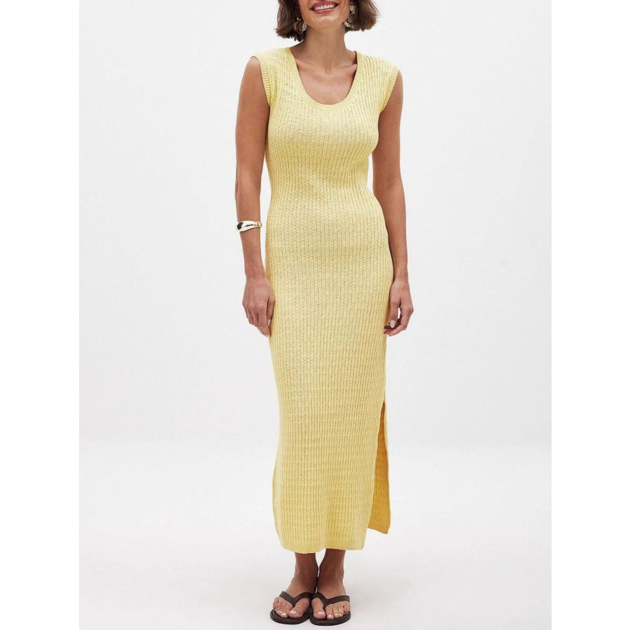 Side Slit Sleeveless Midi Knit Dress Yellow / S Apparel and Accessories