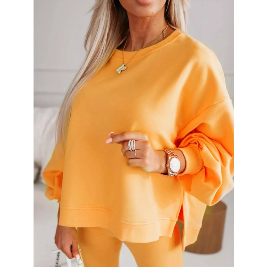 Side Slit Solid Color Oversized Sweatshirt Apparel and Accessories