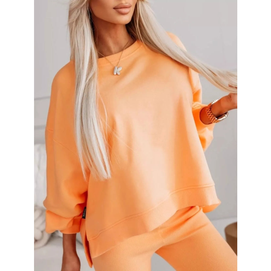 Side Slit Solid Color Oversized Sweatshirt Apparel and Accessories