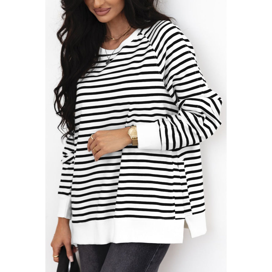 Side Slit Stripe Raglan Sleeve Sweatshirt Black / S Apparel and Accessories