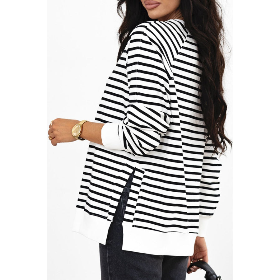 Side Slit Stripe Raglan Sleeve Sweatshirt Apparel and Accessories