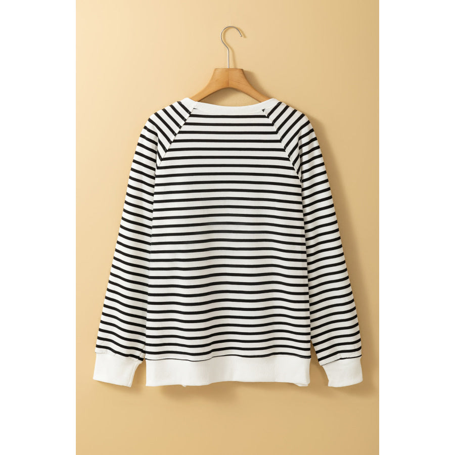 Side Slit Stripe Raglan Sleeve Sweatshirt Apparel and Accessories