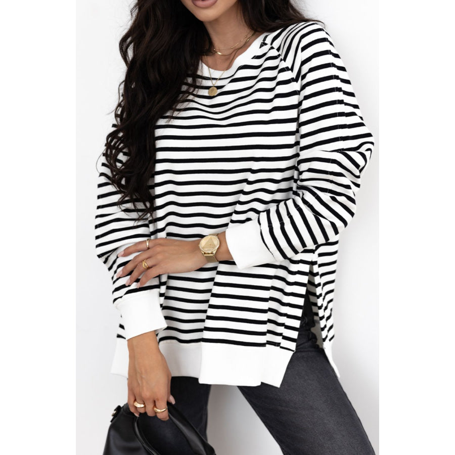 Side Slit Stripe Raglan Sleeve Sweatshirt Black / S Apparel and Accessories