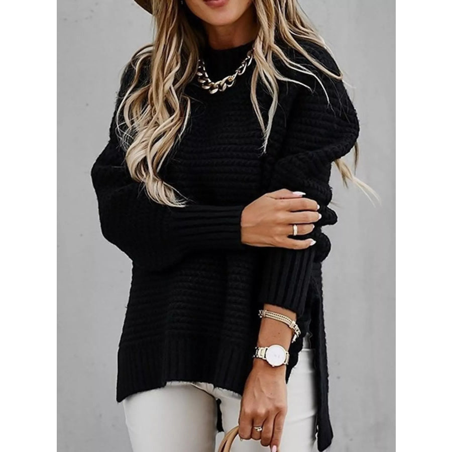 Side Slit Textured Knit Sweater Apparel and Accessories