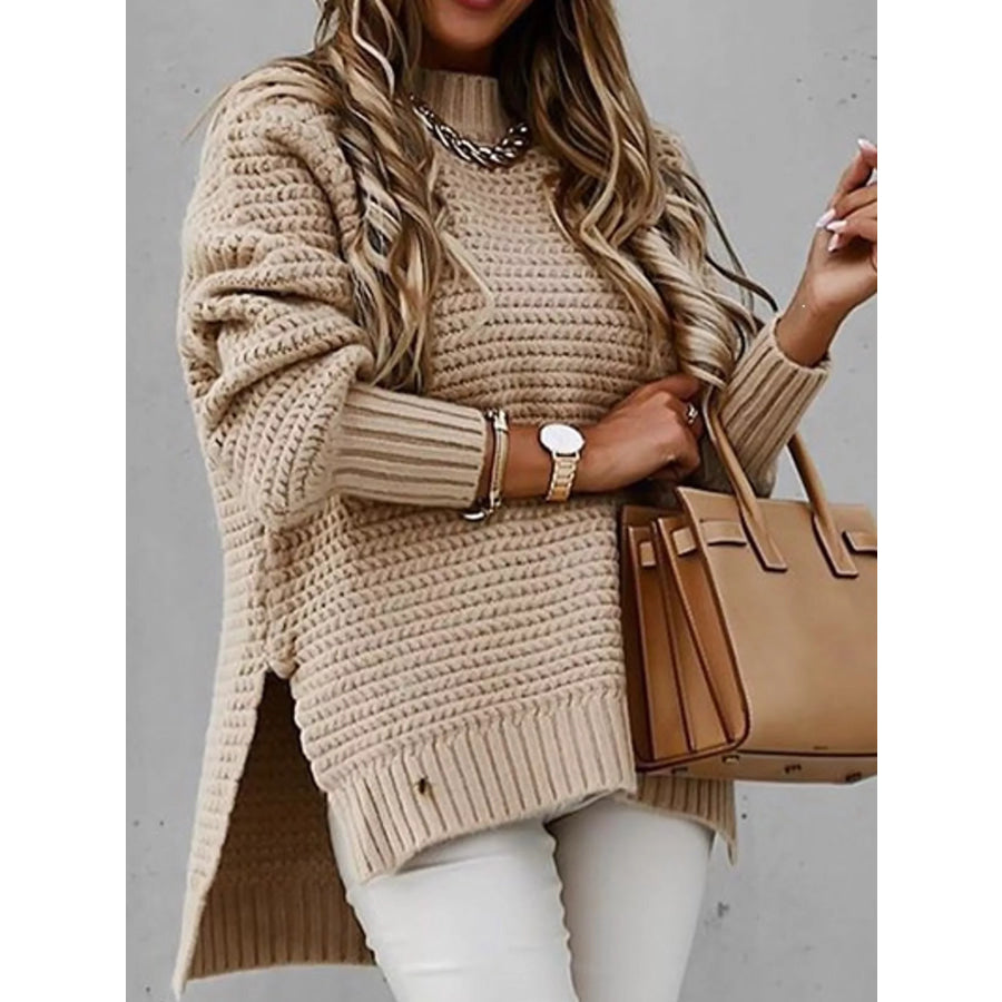Side Slit Textured Knit Sweater Apparel and Accessories