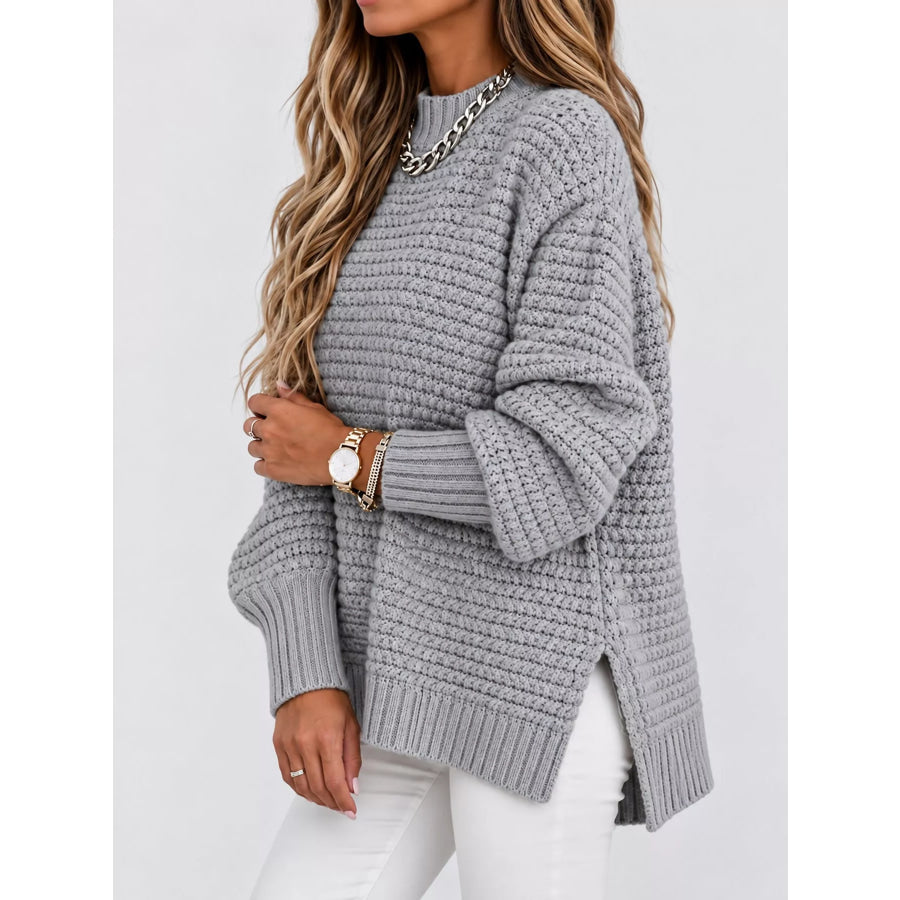 Side Slit Textured Knit Sweater Apparel and Accessories