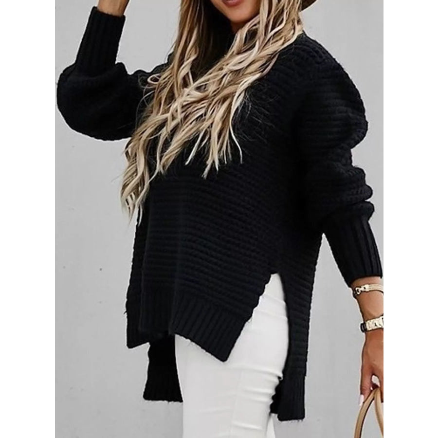 Side Slit Textured Knit Sweater Apparel and Accessories