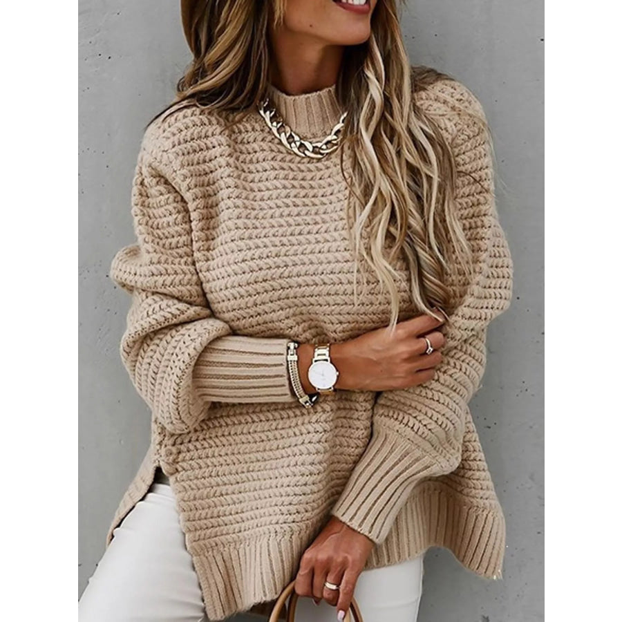 Side Slit Textured Knit Sweater Apparel and Accessories