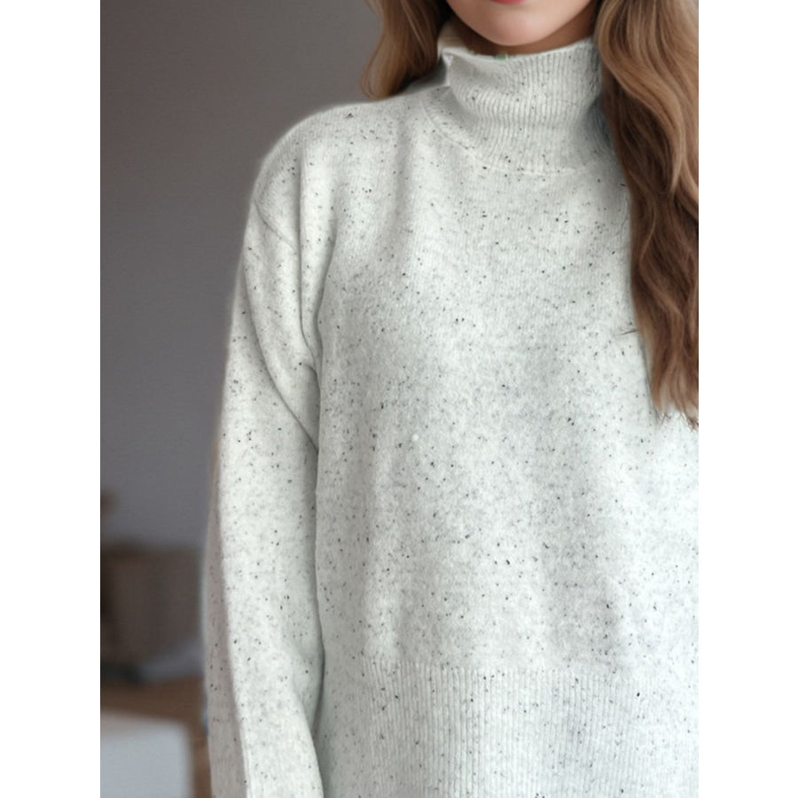 Side Slit Turtleneck Long Sleeve Sweater Apparel and Accessories