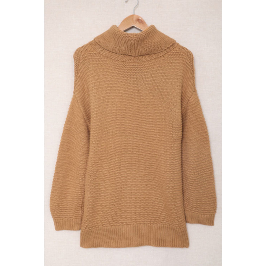 Side Slit Turtleneck Long Sleeve Sweater Apparel and Accessories