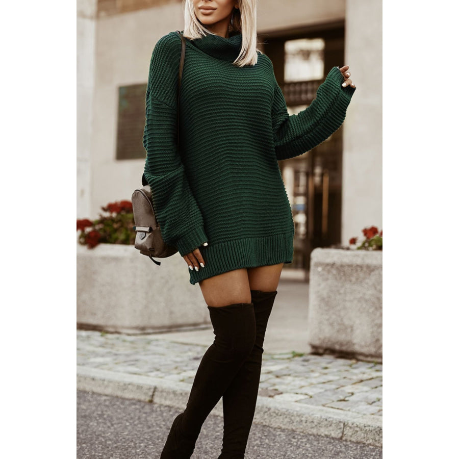 Side Slit Turtleneck Long Sleeve Sweater Apparel and Accessories