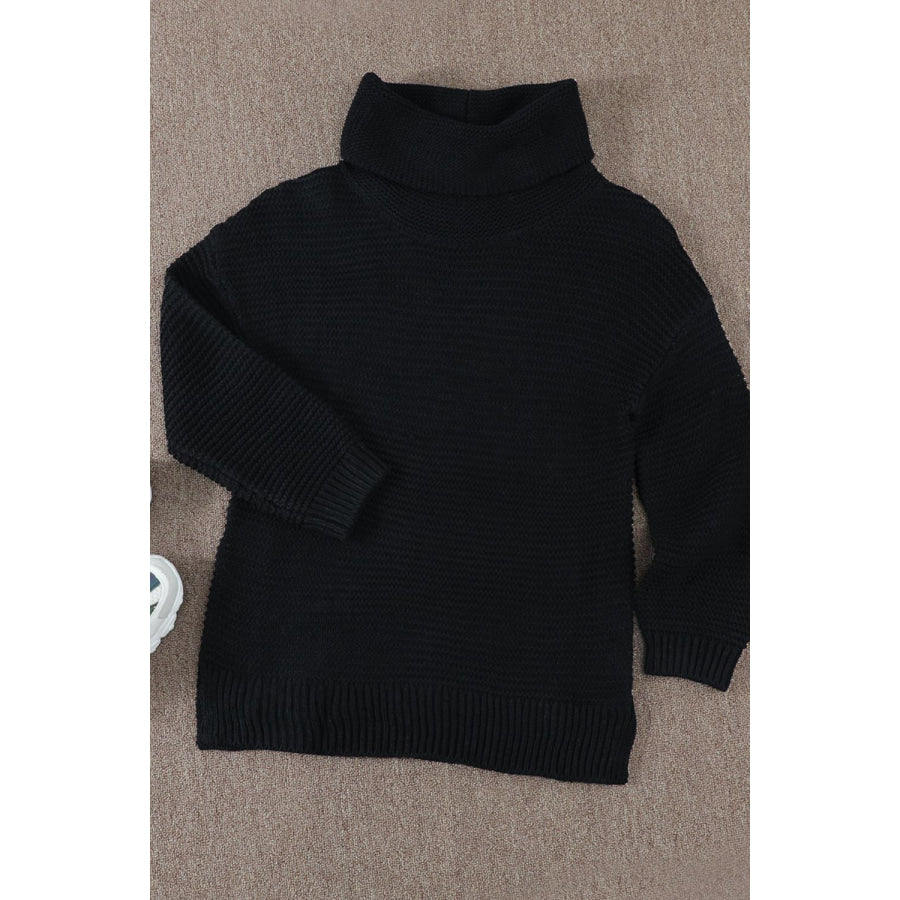 Side Slit Turtleneck Long Sleeve Sweater Apparel and Accessories