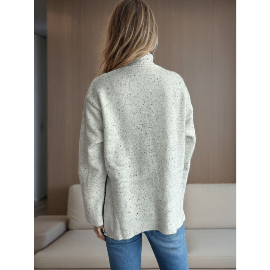 Side Slit Turtleneck Long Sleeve Sweater Apparel and Accessories