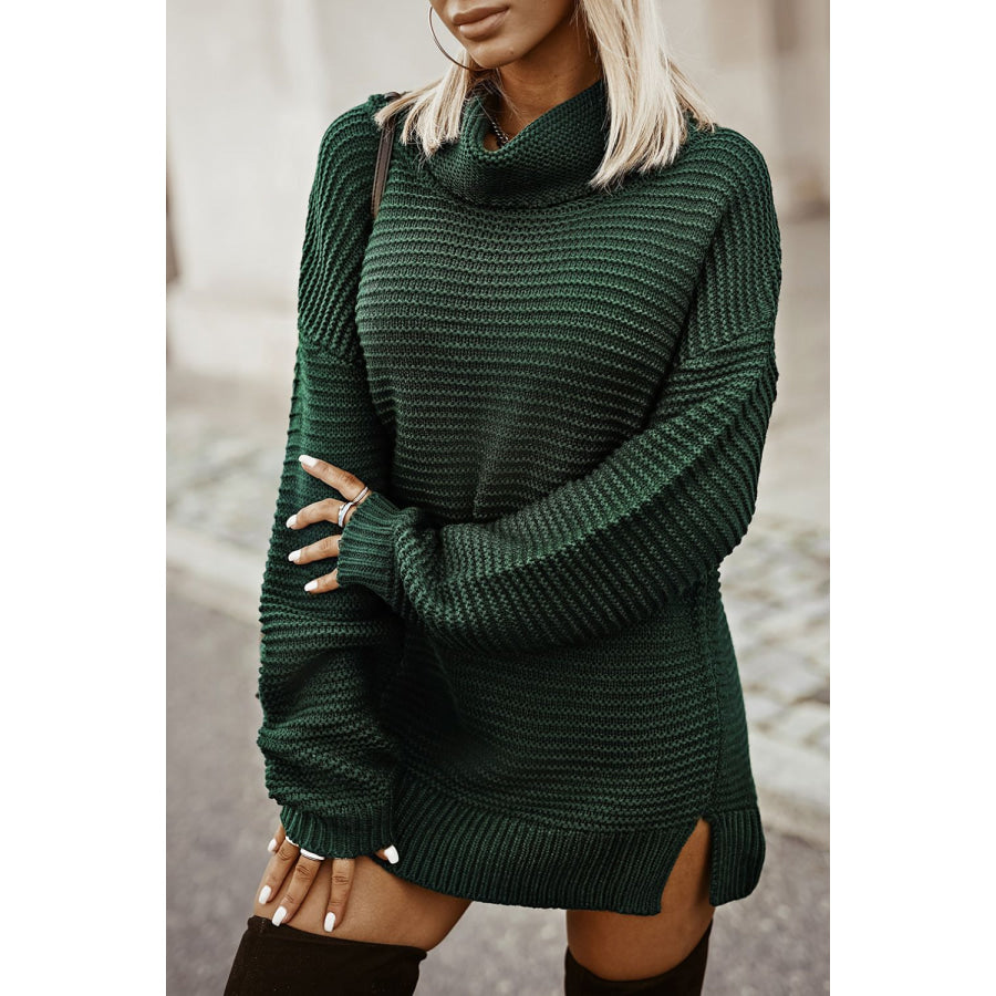 Side Slit Turtleneck Long Sleeve Sweater Black Forest / S Apparel and Accessories