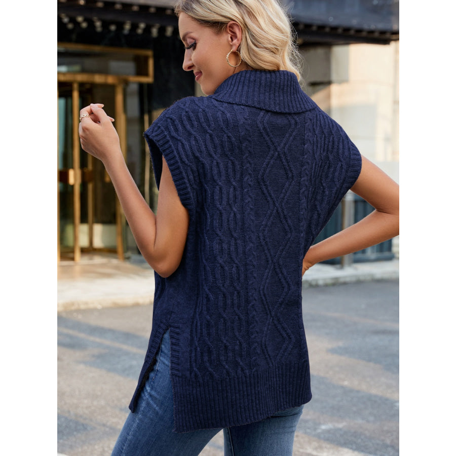 Side Slit Turtleneck Sweater Vest Apparel and Accessories