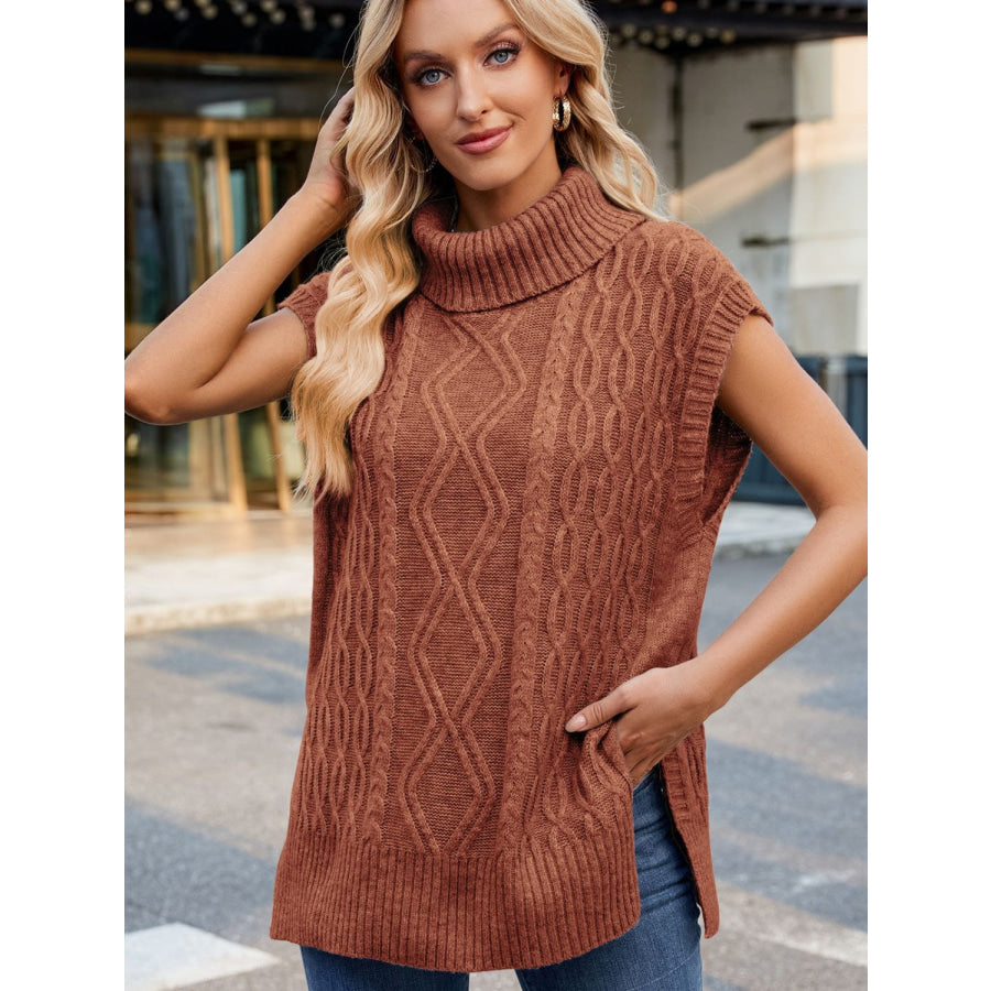 Side Slit Turtleneck Sweater Vest Apparel and Accessories