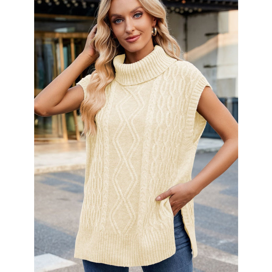 Side Slit Turtleneck Sweater Vest Apparel and Accessories