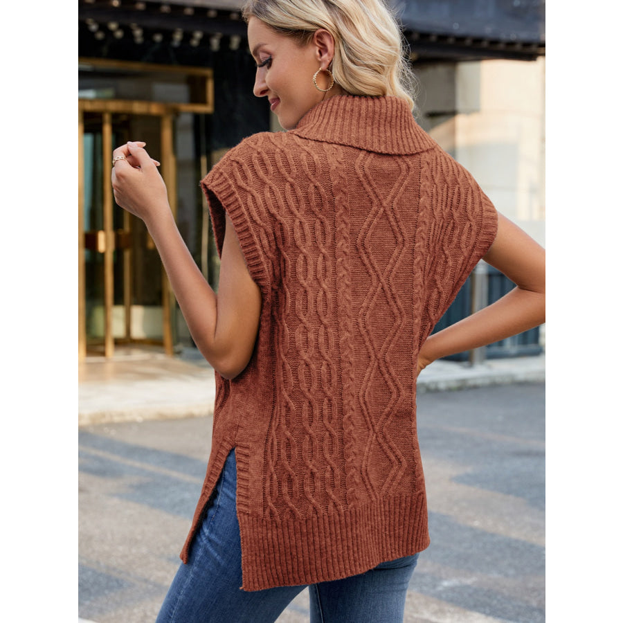 Side Slit Turtleneck Sweater Vest Apparel and Accessories