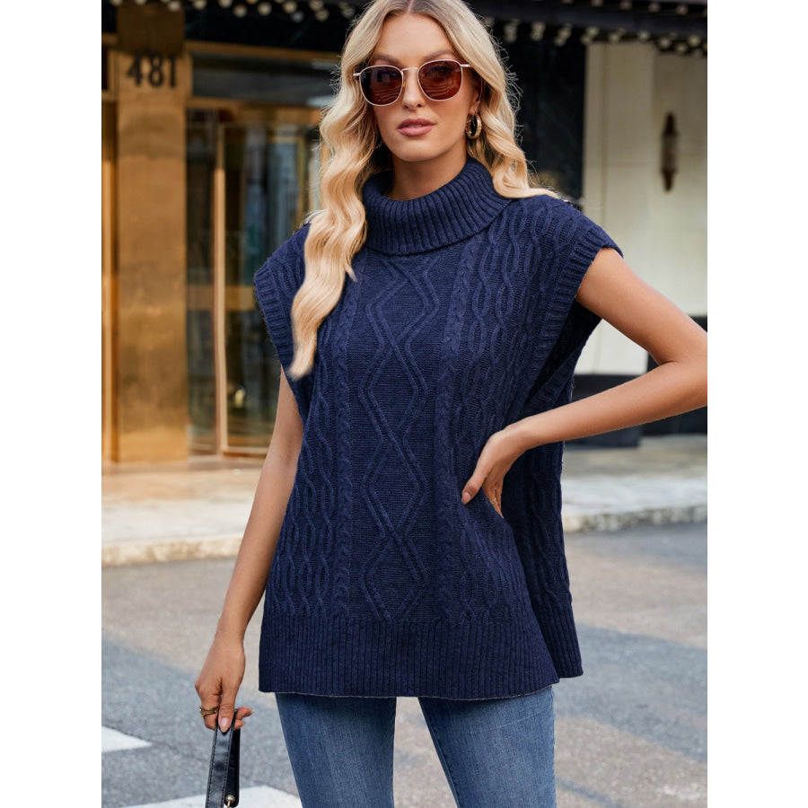 Side Slit Turtleneck Sweater Vest Apparel and Accessories