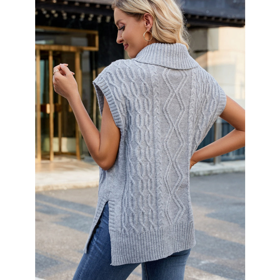 Side Slit Turtleneck Sweater Vest Gray / S Apparel and Accessories