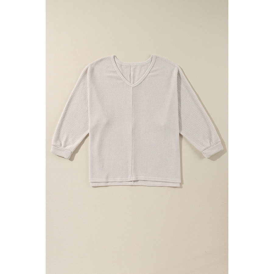 Side Slit V-Neck Long Sleeve Top Apparel and Accessories