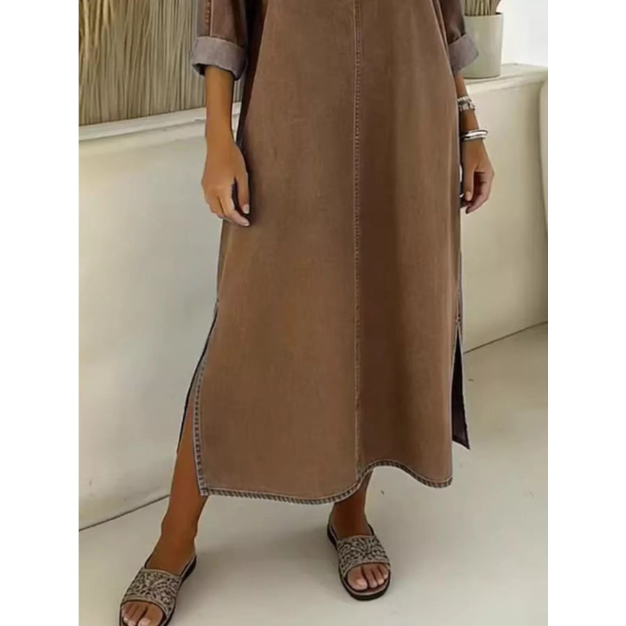 Side Slit V-Neck Midi Dress Apparel and Accessories
