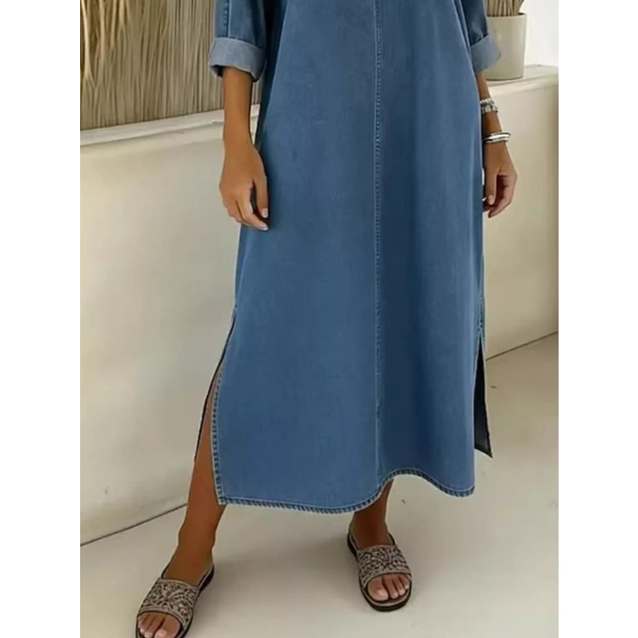 Side Slit V-Neck Midi Dress Apparel and Accessories