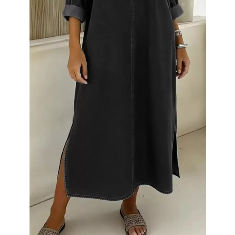 Side Slit V-Neck Midi Dress Apparel and Accessories
