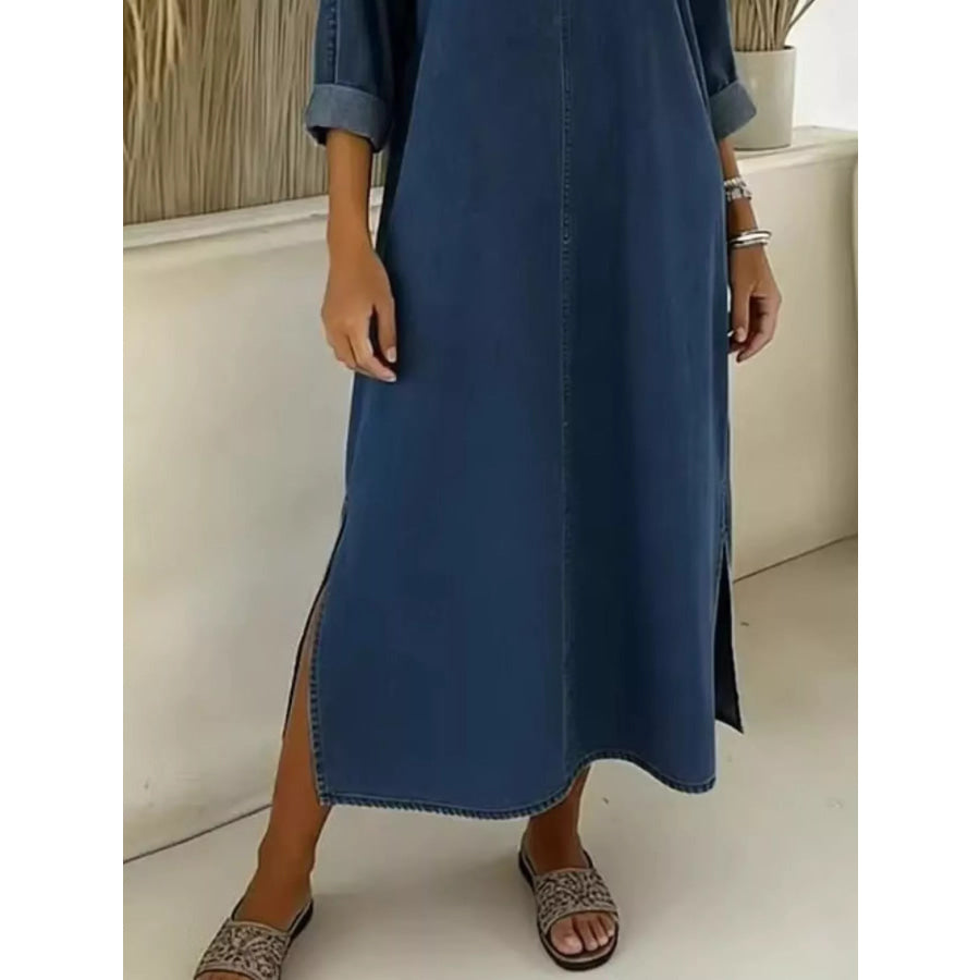 Side Slit V-Neck Midi Dress Apparel and Accessories