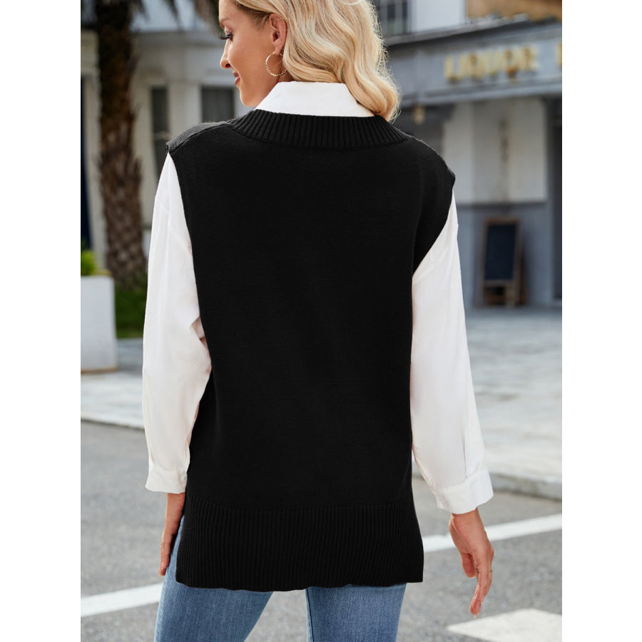 Side Slit V-Neck Sweater Vest Apparel and Accessories