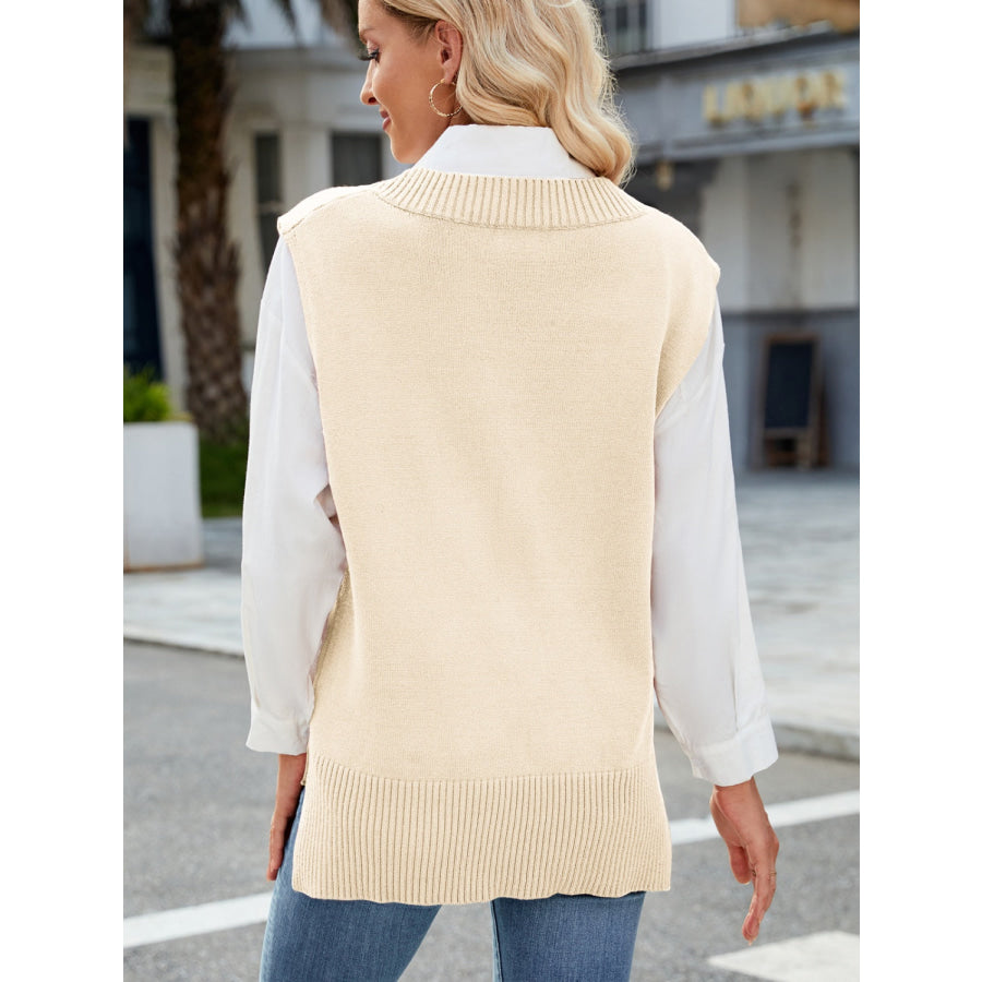 Side Slit V-Neck Sweater Vest Apparel and Accessories