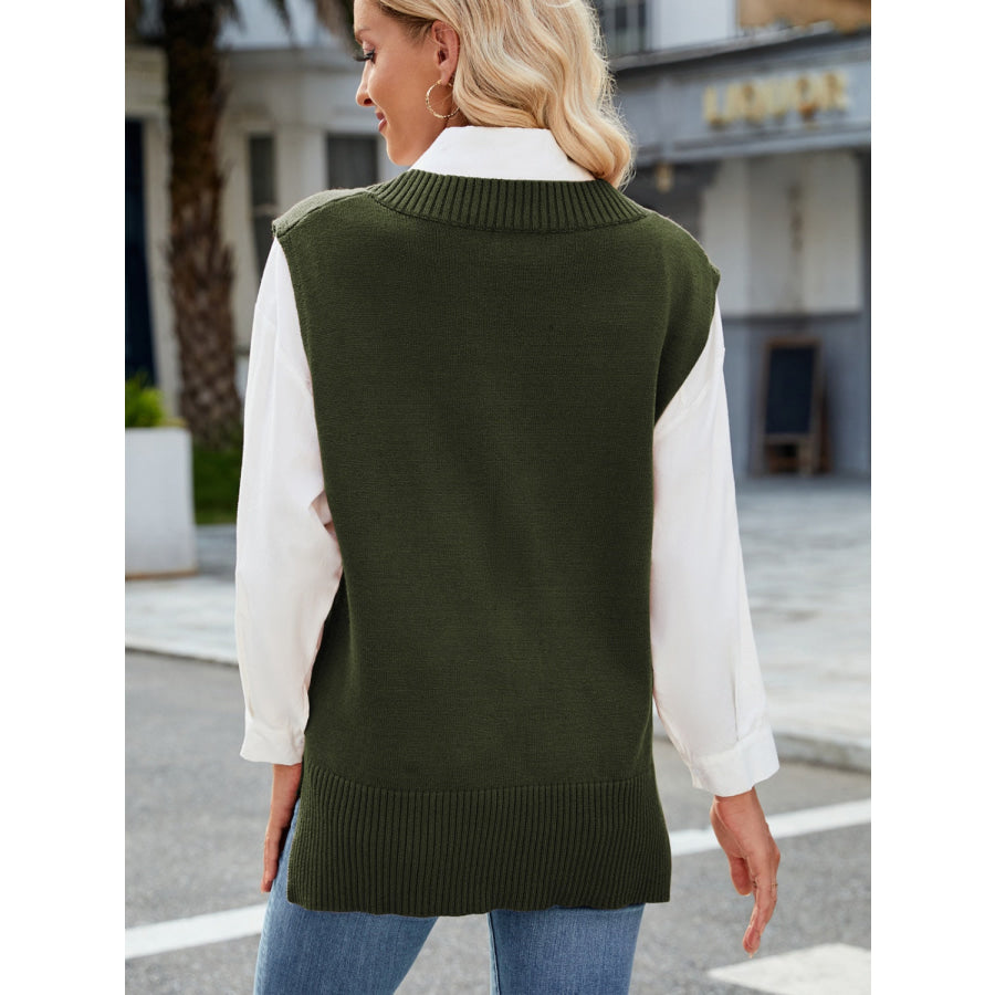 Side Slit V-Neck Sweater Vest Apparel and Accessories