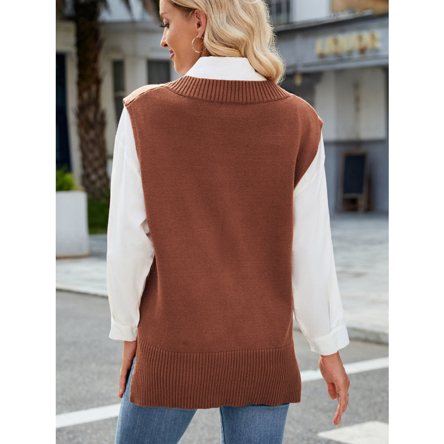 Side Slit V-Neck Sweater Vest Apparel and Accessories