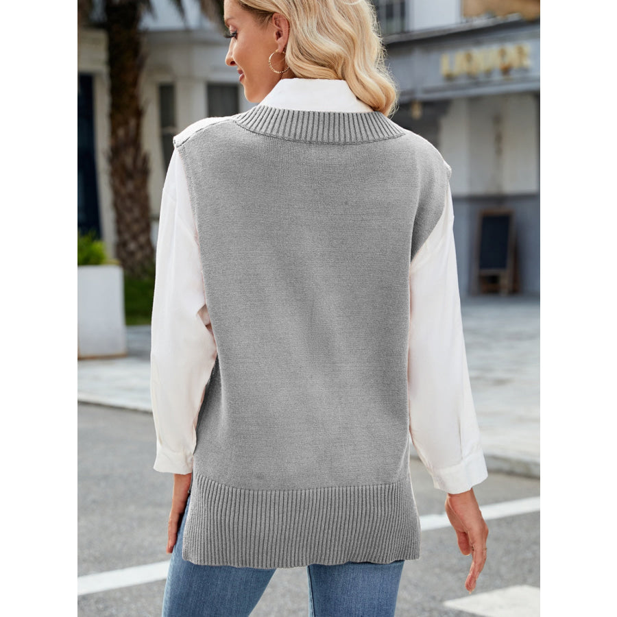 Side Slit V-Neck Sweater Vest Apparel and Accessories