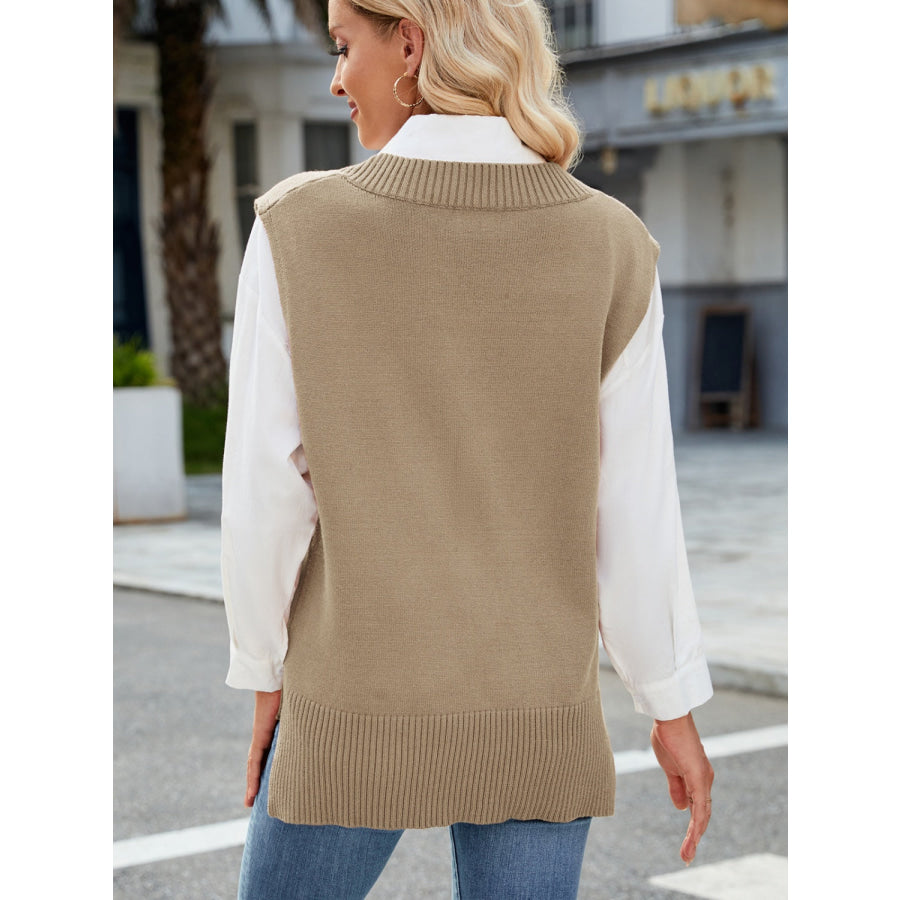 Side Slit V-Neck Sweater Vest Apparel and Accessories