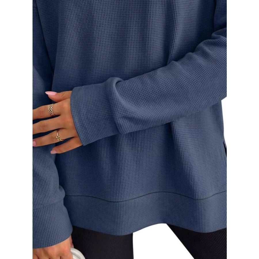 Side Slit Waffle Knit V-Neck T-Shirt Apparel and Accessories