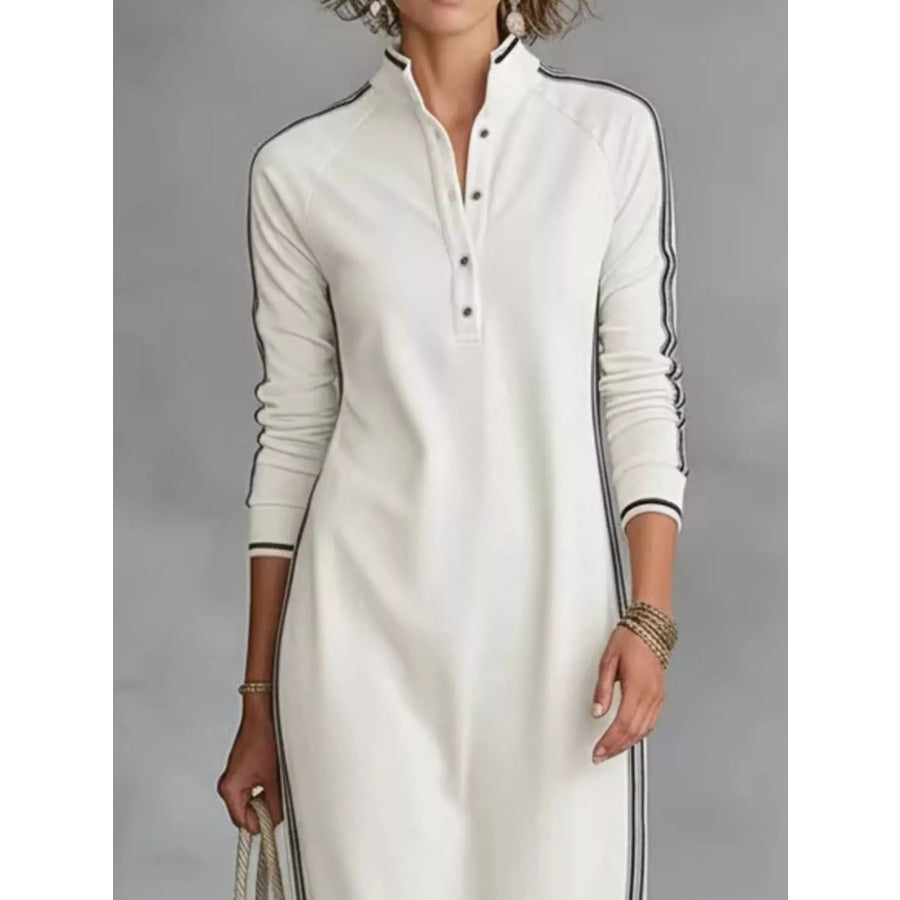 Side Stripe Detail Slit Maxi Dress White / S Apparel and Accessories