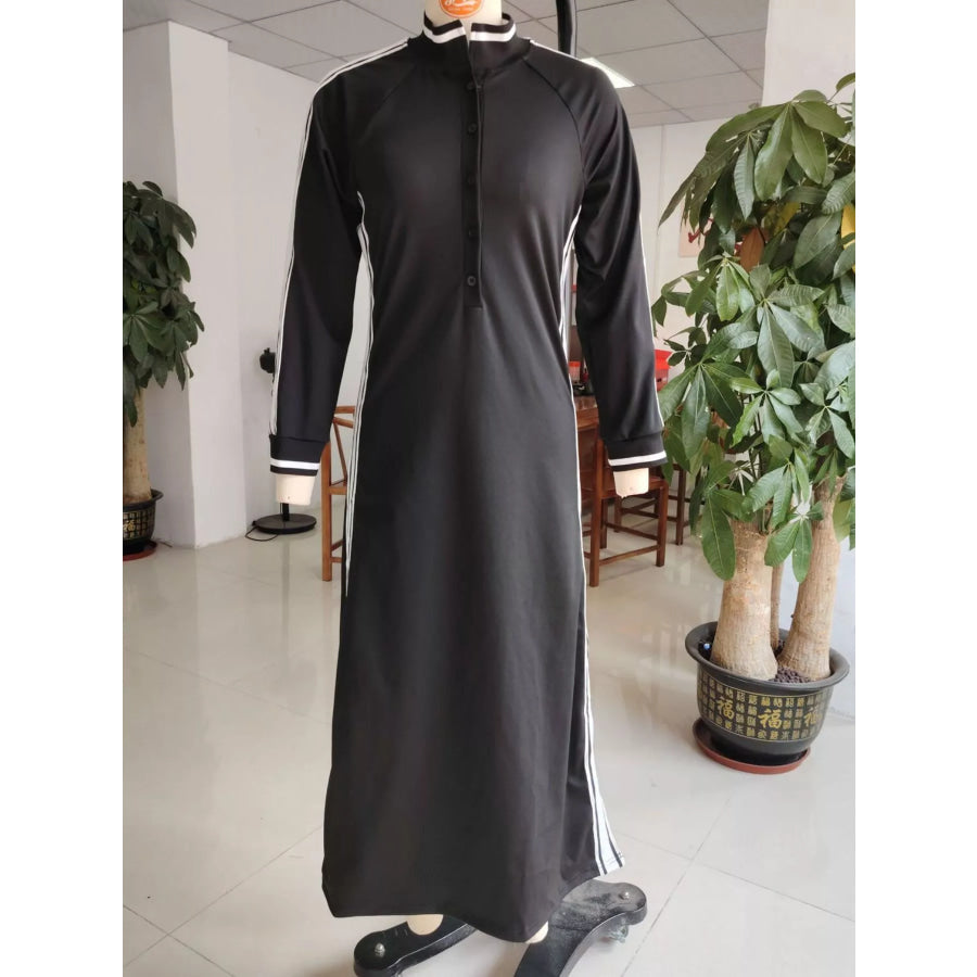 Side Stripe Detail Slit Maxi Dress Black / S Apparel and Accessories